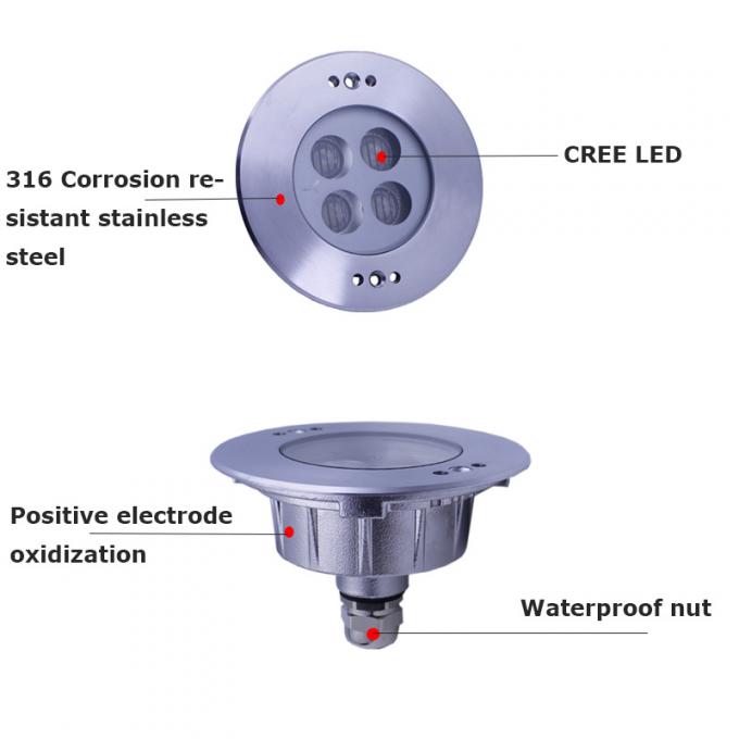6000K 12V Stainless Steel 9W IP68 LED Underwater Light Recessed
