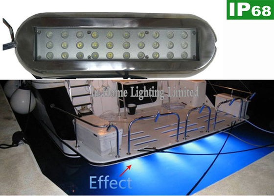 90W IP68 Marine LED Light / Blue White Stainless Steel Underwater Boat Light