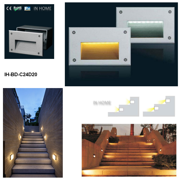 Tempered Glass + Die-casting Aluminum Recessed Wall Lights For Stairs 100 - 240V AC